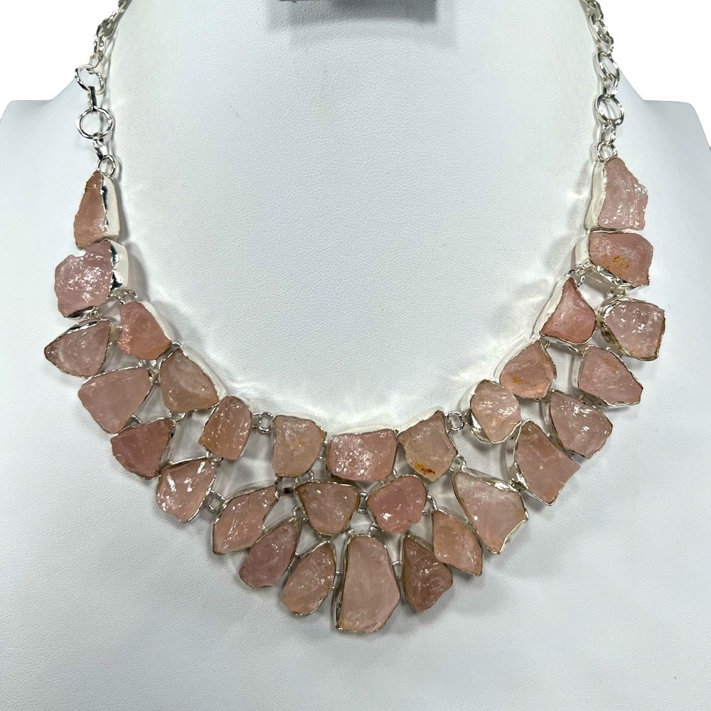 Rough Stones Rose Quartz 925 Large Gemstone Necklace